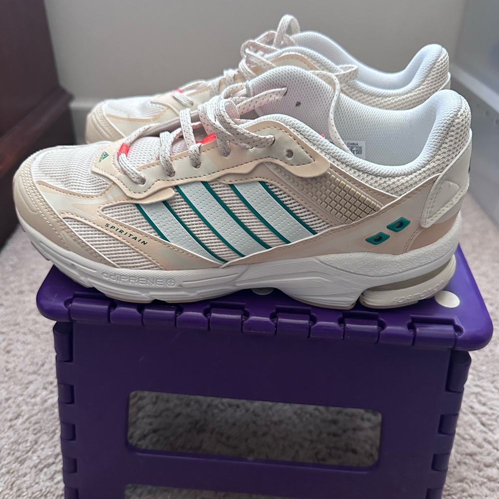 Adidas Cream and Teal Sneakers